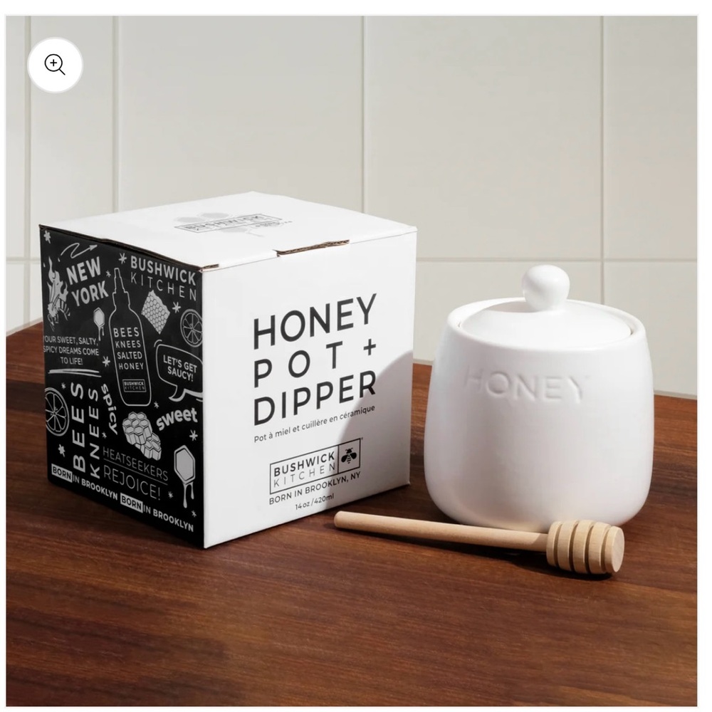 Bushwick Kitchen White Honey Pot with Dipper